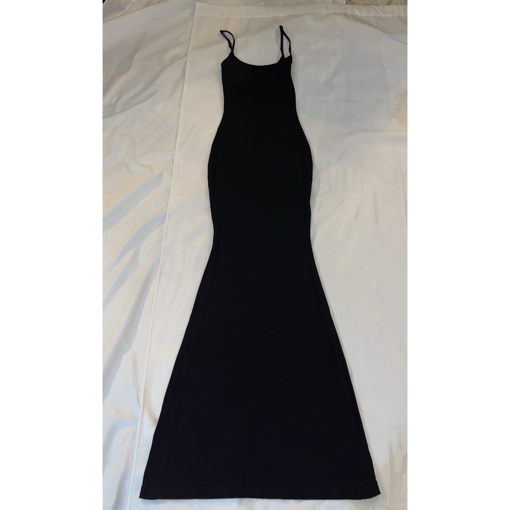 SKIMS Soft Lounge Long Slip Dress Black Size Small Ribbed Modal Kardashian